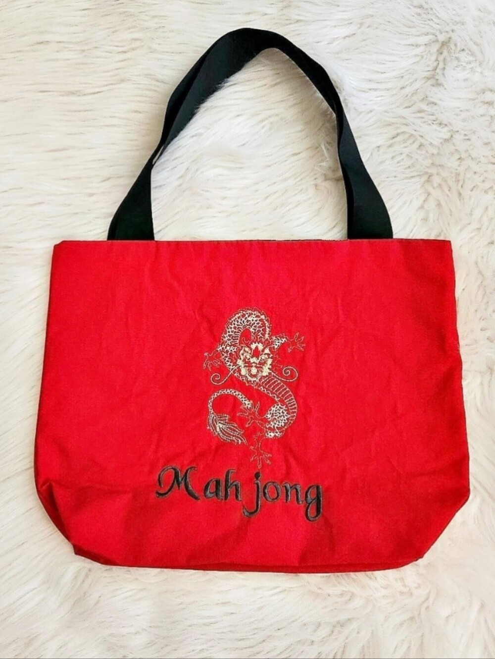 Red Embroidered Dragon Mah Jong Tote